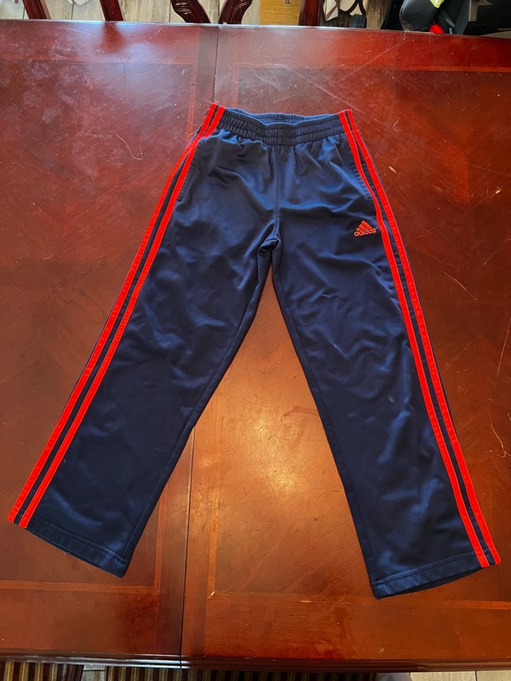 adidas Kids Navy Sweatpants with Red Side Stripes